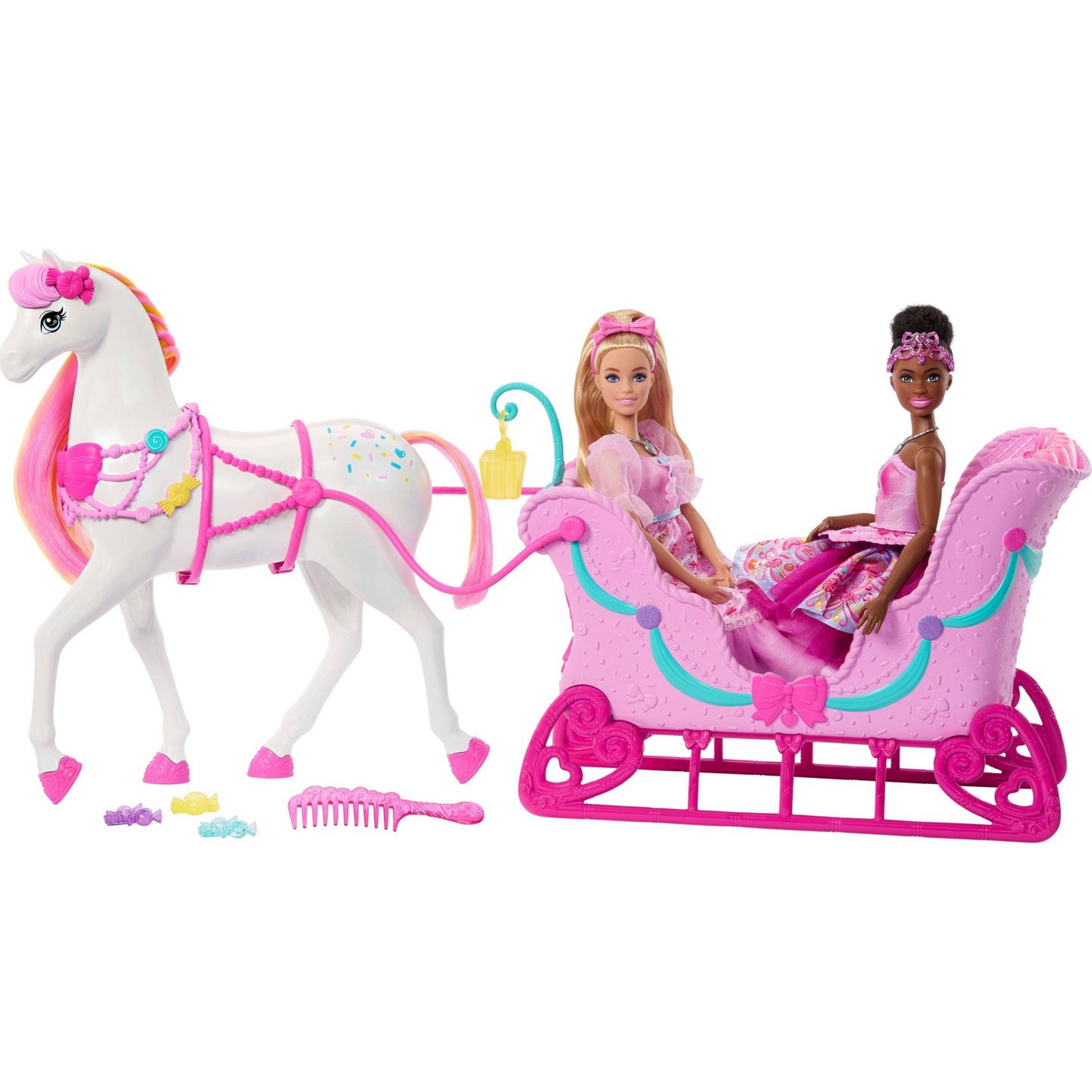 Детские куклы Barbie in the Nutcracker Land of Sweets Horse and Sled with Colorful Scented Hair and Candy-Scented Accessories — фото 1