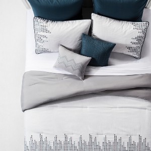 Blue & Gray Laynee Geo Embroidered Comforter Set (Queen) 8pc
