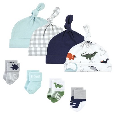 Image of Hudson Baby Infant Boy Cap and Socks Set, Dinosaur, 0-9 Months