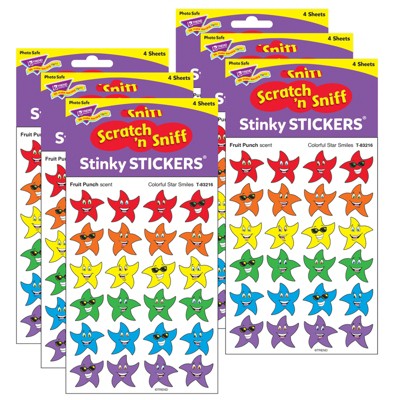 TREND Colorful Star Smiles/Fruit Punch Stinky Stickers®, 96 Per Pack, 6 Packs