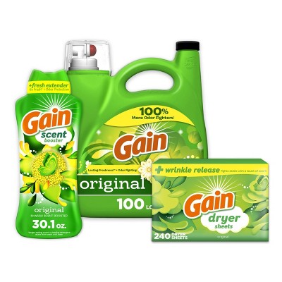 Gain Original 144 fl oz Laundry Detergent + 240 Count Dryer Sheets + 30.1oz Laundry Additives