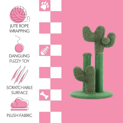 Marfa 21.5" Green Jute Cactus Cat Scratching Post with Fuzzy Toy