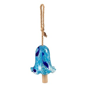 Evergreen Art Glass Speckle Blue Floral Shaped Bell Chime - 1 of 4