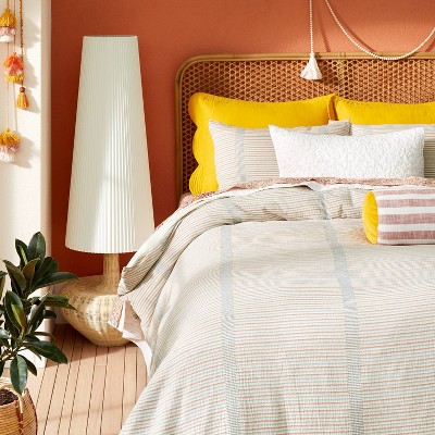 2pc Twin/Twin Extra Long Yarn Dyed Gauze Stripe Duvet Cover & Sham Set Cream - Opalhouse™ designed with Jungalow™