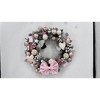 24 Inch Christmas Wreath with Pink Bow, Holiday Accent Wreaths , Artificial Frosted Pine Needles Christmas Decorations for Front Door, Window - 2 of 4