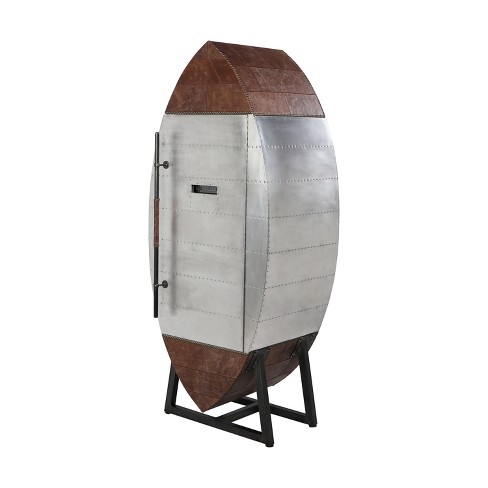 Brancaster Wine Cooler Cabinet Leather Retro Brown Aluminum Acme