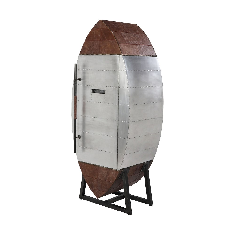 Brancaster Wine Cooler Cabinet Leather Retro /Aluminum - Acme Furniture