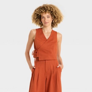 Women's Linen Wrap Vest - Future Collective - 1 of 3