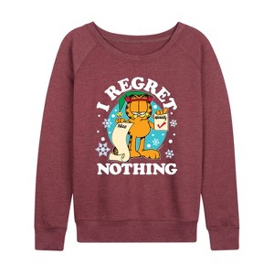 Women's - Garfield - I Regret Nothing Lightweight French Terry Wide Neck Long Sleeve Shirt - 1 of 4