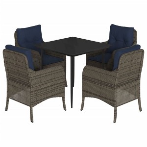vidaXL 5-Piece Outdoor Patio Dining Set - Gray Poly Rattan Furniture with Navy Cushions, Glass Table Top, and Steel Frame - 1 of 4