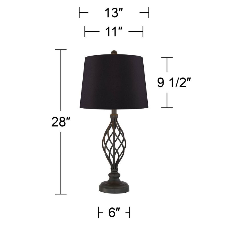 Franklin Iron Works Annie Modern Industrial Table Lamps 28" Tall Set of 2 Bronze Iron Black Faux Silk Drum Shade for Bedroom Living Room Bedside Kids, 4 of 6