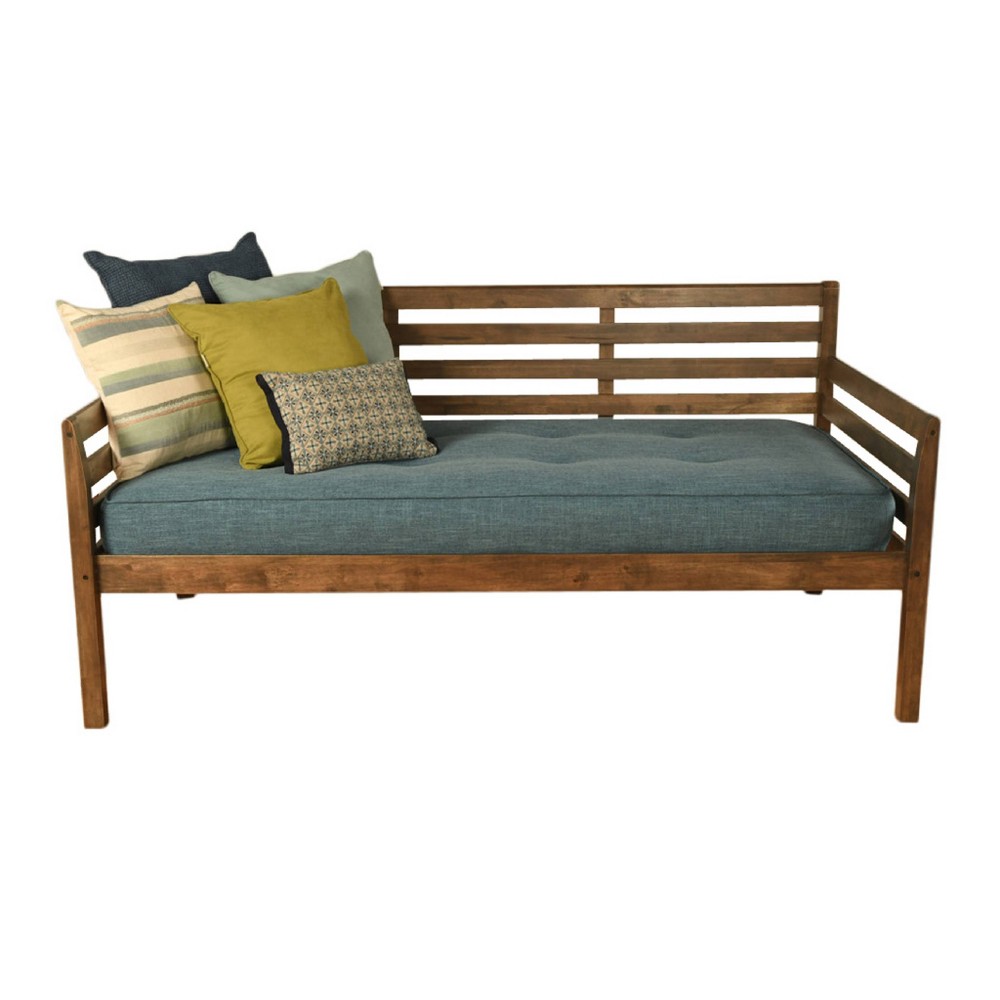 Photos - Bed Twin Yorkville Daybed Rustic Walnut Frame with Aqua Mattress - Dual Comfor