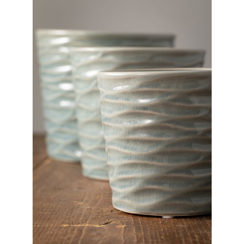 Sullivans Set of 3 Ceramic Planter Vases 6"H, 4.5"H & 5.25"H Blue, 2 of 5