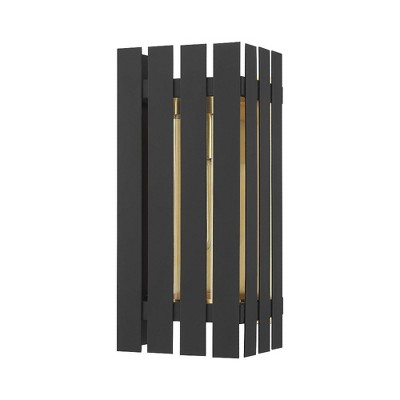 Black and Satin Brass Dimmable Outdoor Wall Lantern with Clear Glass