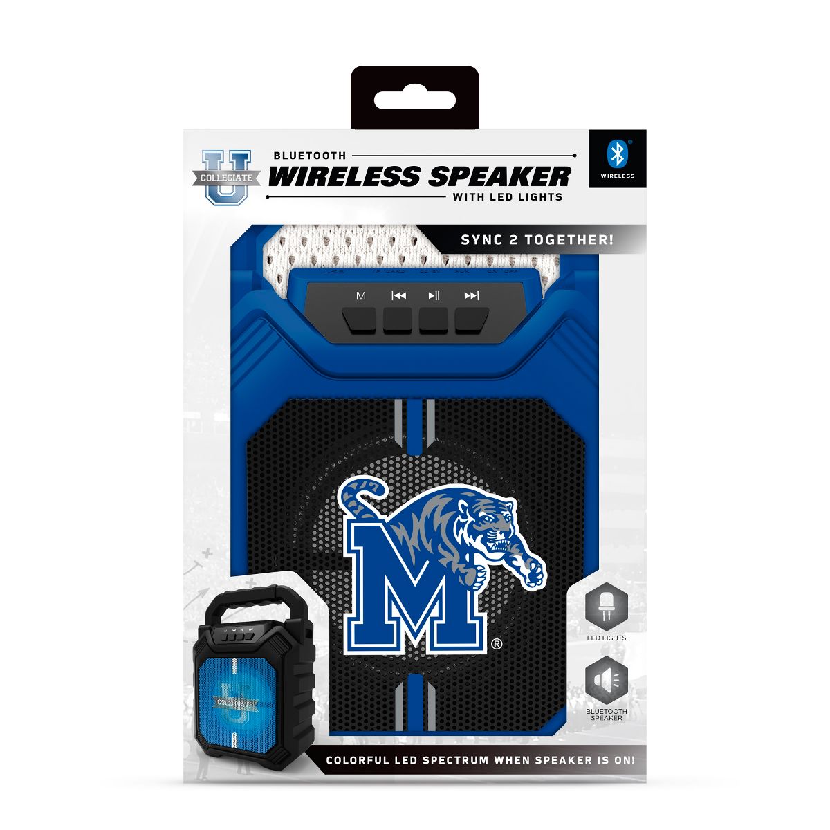 SOAR Collegiate LED ShockBox Wireless Bluetooth Speaker with FM radio- Memphis Tigers - thumbnail 2