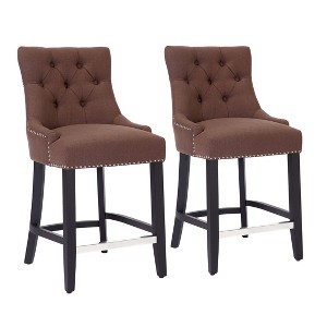 WestinTrends 24" Linen Tufted Buttons Upholstered Wingback Counter Stool (Set of 2) - 1 of 4