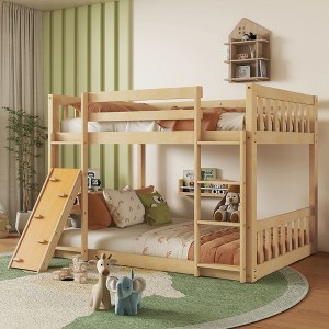 NicBex Twin over Twin Bunk Bed Pine Bed Frame with Climbing Ramp, Ladder and Full Length Guardrail, Space Saving, No Box Spring Required - 1 of 4