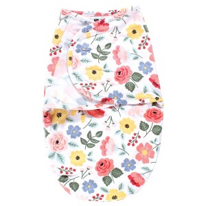 Hudson Baby Infant Girl Plush Faux Fur Swaddle Wrap, Modern Botanical, 0-3 Months - 1 of 2