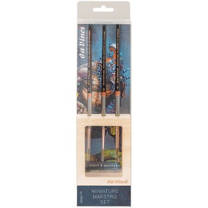 da Vinci MINIATURE MAESTRO Miniature Brushes, Natural Kolinsky Red Sable, All Paint Types, Pointed, Series 76, Assorted, 3 Brush Set in Wooden Stand - 1 of 1