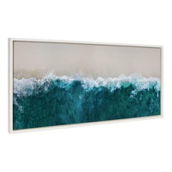 Kate & Laurel All Things Decor 18"x40" Sylvie Waves Crashing on Beach Framed Wall Art by The Creative Bunch Studio White