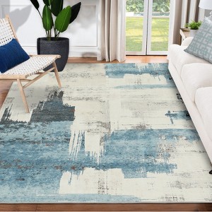 Modern Abstract Area Rugs with Non-Slip Backing | Machine Washable Low Pile Floor Carpets for Living Room, Bedroom, Dining Room, Kitchen & Office - 1 of 4