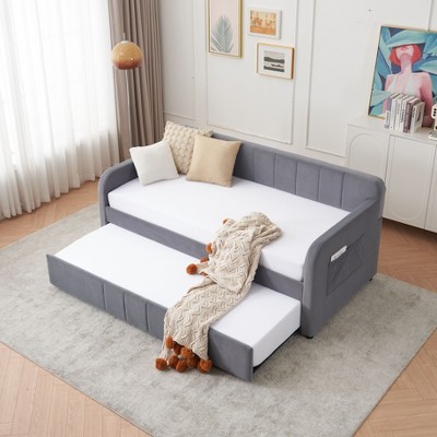 NicBex Twin Size Upholstered Daybed Frame with Trundle for Bedroom,Living Room,Guest Room,Apartment