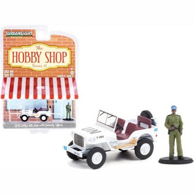 1942 Willys MB Jeep UN "United Nations" White & Security Officer Figurine "The Hobby Shop" 1/64 Diecast Model Car by Greenlight
