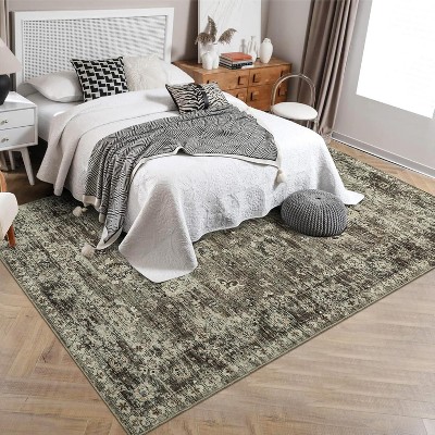 5x7 Area Rug, Vintage Low Pile Distressed Carpet, Non-Slip, Stain-Resistant, No-Shedding, Easy-Clean, Dining/Bedroom/Dorm/Home Accent Rug, Brown