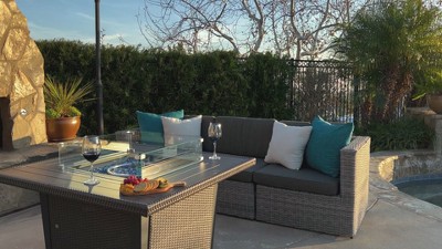 Ethan 42-inch Gray Aluminum and Rattan Gas Fire Pit Table