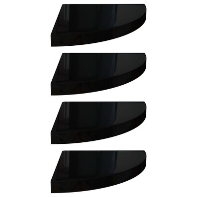 vidaXL Floating Corner Shelves 4 pcs High Gloss Black 13.8"x13.8"x1.5" MDF