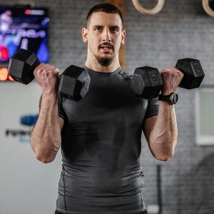 Resenkos Set of Adjustable Rubber Hex Dumbbells with Anti-Roll Design and Secure Grip - Black - 1 of 4