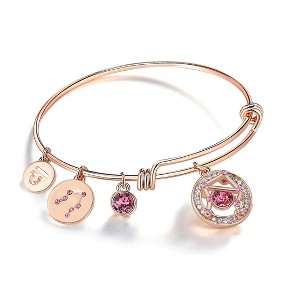 Leafael Superstar Zodiac Adjustable Bangle Bracelet with Premium Crystals Horoscope Constellation, 14K Rose Gold Plated, 7" Diameter - 1 of 4