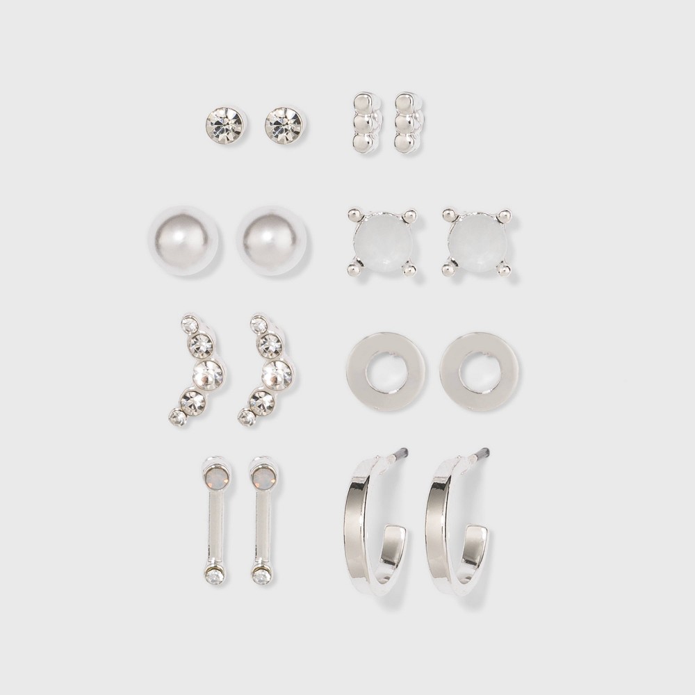 Photos - Earrings Zinc Stud Earring Set 8pc- A New Day™ Silver gold