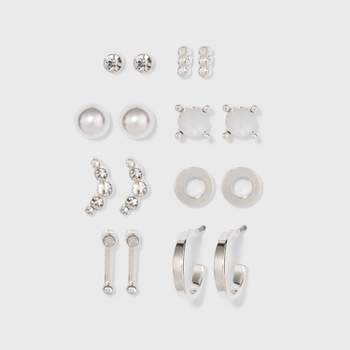 Zinc Stud Earring Set 8pc- A New Day™ Silver