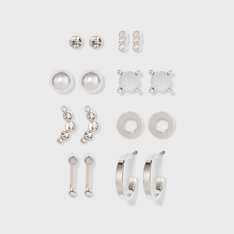 Zinc Stud Earring Set 8pc- A New Day&#8482; Silver, 1 of 3