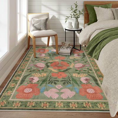 Lahome Country Floral Short Pile Velvet Rectangular Indoor Area Rug
