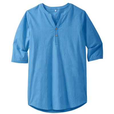 KingSize Men's Big & Tall Gauze Mandarin Collar 3/4 Sleeve Shirt