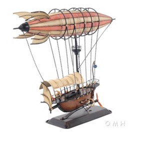 Old Modern Handicrafts Steampunk Airship Model – Handmade Iron Fantasy Decor, 14"x5"x12" - 1 of 4