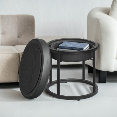LUIZ Collection - Ottoman Footstool, Round Ottoman, Vanity Chair Stool, Footrest, Reversible Top, Side Table