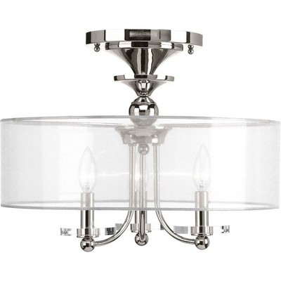 Polished Nickel Glass Drum Semi-Flush Convertible Fixture
