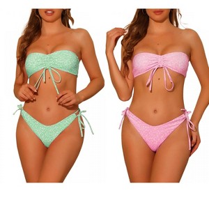 Elerevyo Women's Halter Floral Print Bandeau Tie Side Triangle Bottoms Swimwear Bathing Suits 2 Sets - 1 of 4