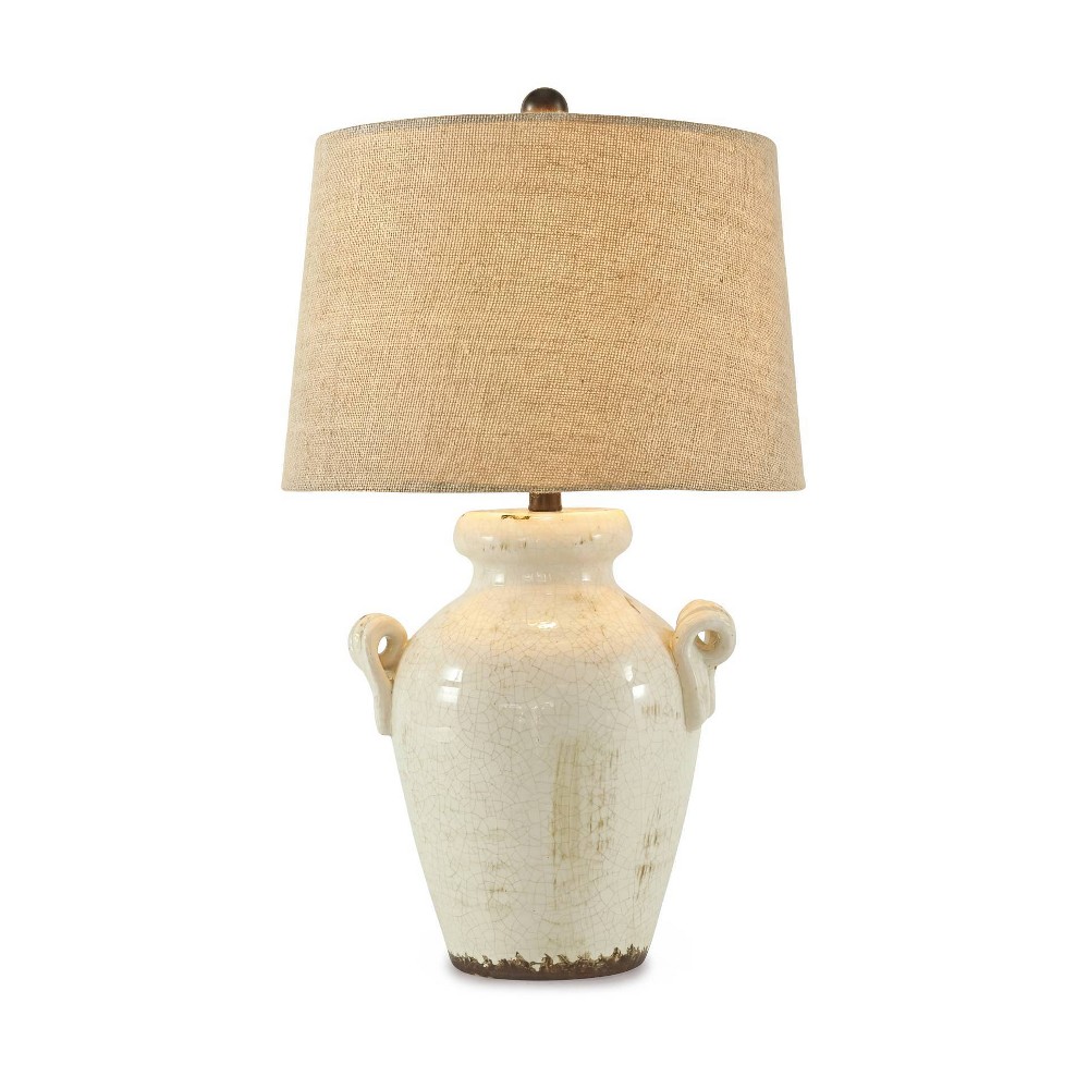 Photos - Floodlight / Street Light Emelda Ceramic Table Lamp Cream - Signature Design by Ashley: Glazed Finish, 3-Way Switch, UL Listed