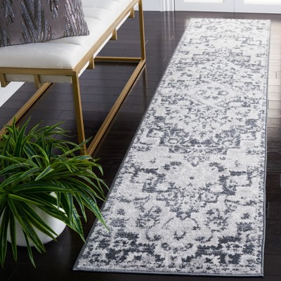 Gray and Ivory Hand-Knotted Abstract Runner Rug