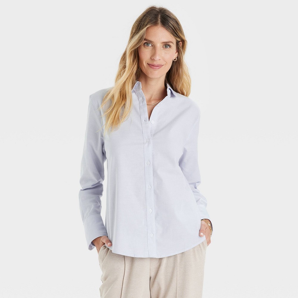 Women's Long Sleeve Oxford Button-Down Shirt - A New Day™ Blue Striped XS