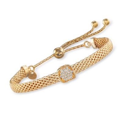 Ross-Simons Italian 18kt Gold Over Sterling Mesh Bolo Bracelet With CZ Station Size