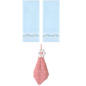 REGALWOVEN 3 Pcs Floral Soft Absorbent Hand Towel for Bathroom Kitchen - 1 of 4