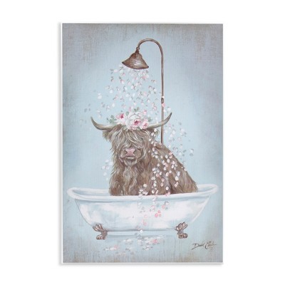 Stupell Industries Charming Longhorn Cattle Cow Bathtub Flower Petals, 13" x 19"