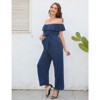 Coolmee Womens Off Shoulder Maternity Jumpsuits Casual Ruffle Sleeves Belted Wide Leg Romper Jumpsuits With Pockets - 4 of 4