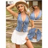INSPIRE CHIC Women's Denim V Neck Tie Front Sleeveless Summer Causal Cropped Jean Vests - 2 of 4