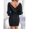 Women's V-Neck Batwing Sweater Dress Wrap Bodycon Knit Dress Long Sleeve Mini Dress - 2 of 4